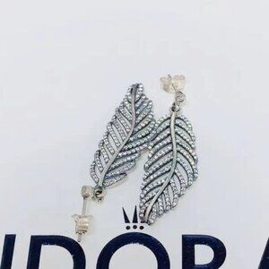Pandora Feather silver earrings with clear cubic zirconia